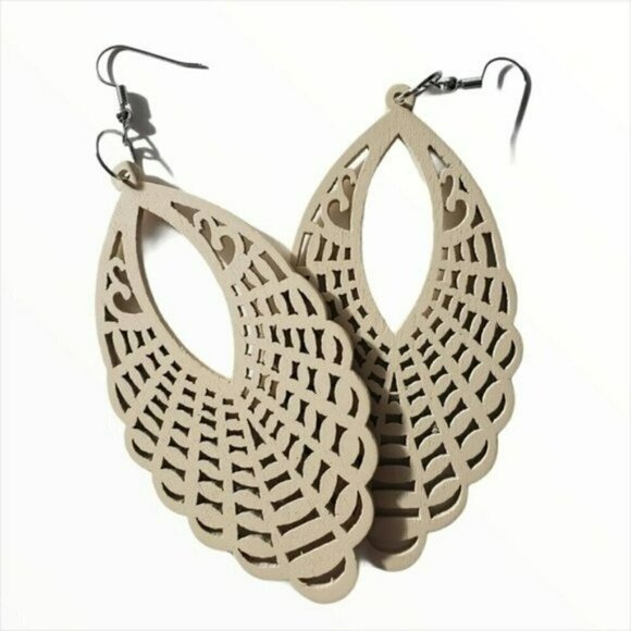 Bohemian Wooden Drop Lightweight Earrings - Picture 1 of 3